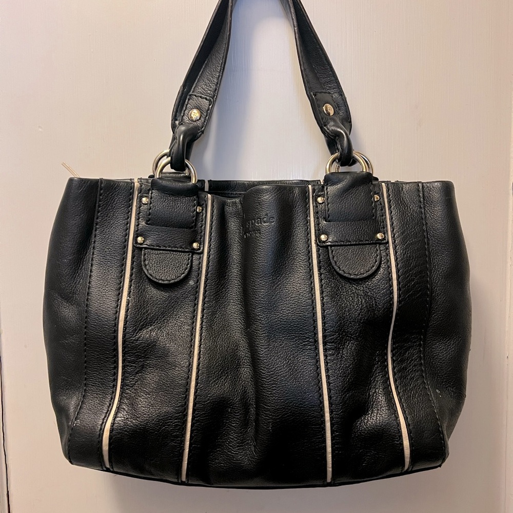 Kate Spade, black leather, cream undertone. Bag Satchel Purse
